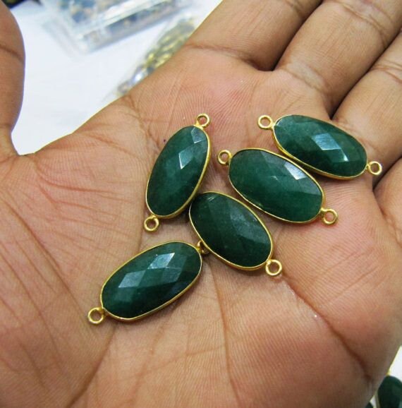Emerald Oval Shape Briolette 12x22mm Connectors charms Double Loop Bezel Briolette Jewelry Connectors sold per piece