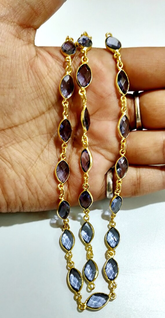 Iolite Hydro Quartz Marquise Shape Size 6x11mm Laser Cut Briolette Connector Chain Gold Plated Sold Per Foot Wholesale Prices