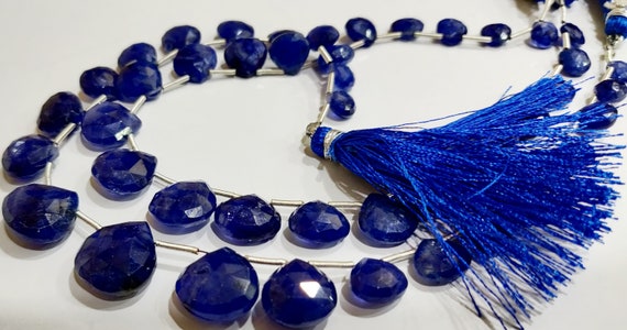 Natural Blue Sapphire Heart Shape Faceted  6mm to 14mm Graduated Size Beads strand 10 inches long Untreated Genuine Sapphire