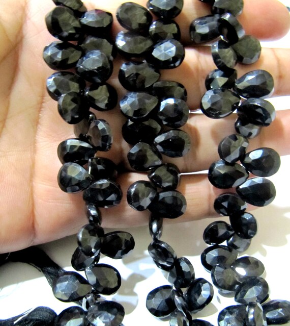 Genuine Black Spinel beads Pear Shape Size 10x14mm to 12x16mm Faceted Flat Drop beads 8 inch Strand approx.40 beads per strand