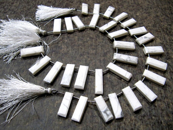 Natural White Howlite Baguette Shape 8x12mm Approximately Long Beads strand 8 Inches long Sold Per Strand Jewelry making Rectangle Beads