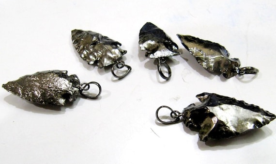 2 Pcs Set Natural Jasper Full Black Oxidized Electroplated Single Loop Arrowhead Connector Charms Pendant Size 1 to 1.5 Inches Long