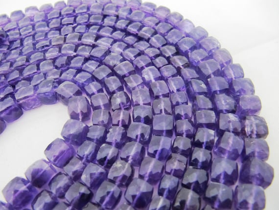 AAA Quality African Amethyst 3D Cube Beads 6 to 8mm Size Faceted Box Shape Beads sold per strand 8 inches long Cube Gemstone Beads Wholesale