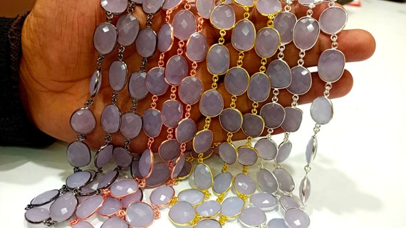 Natural Lavender Chalcedony Briolette Free shape Connecter Chain Sold Per foot