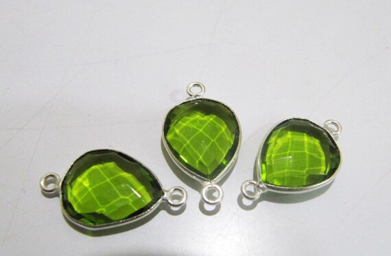 Peridot Chalcedony Hydro Quartz Briolette Connector Pear Shape Faceted Connector Approx 8x10mm Size Double Loop Bezel sold per piece