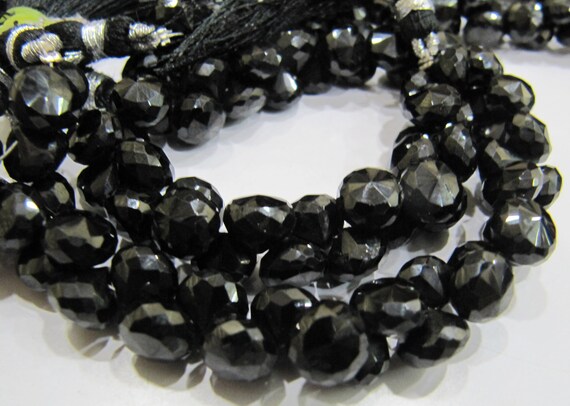 Natural Black Spinel Faceted Onion Shape Briolette Beads Black Spinel Fancy Shape 6-7mm Size Beads Length 10 inch Long Side Drilled