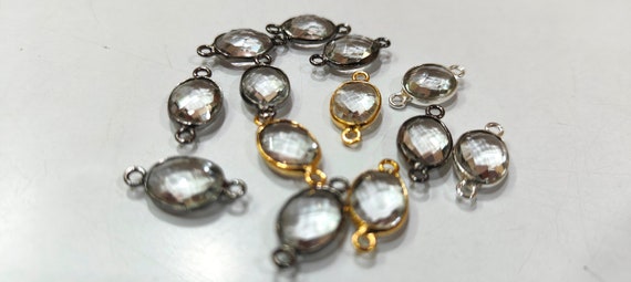 Crystal Quartz Oval Shape 9x12mm Gemstone Double Loop Bezel Connector Charms