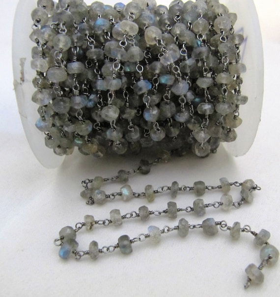 Natural Labradorite Rondelle Faceted 5-6mm Beads Rosary Chain Wholesale Prices Jewelry Making Gemstone chain sold per foot