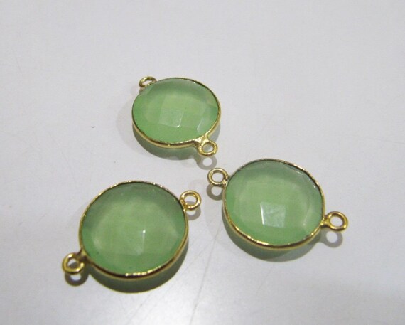 5 Pcs Set Green Chalcedony Hydro Quartz Briolette Connector Round Shape Faceted Connector Approx 14MM Size Double Loop Bezel