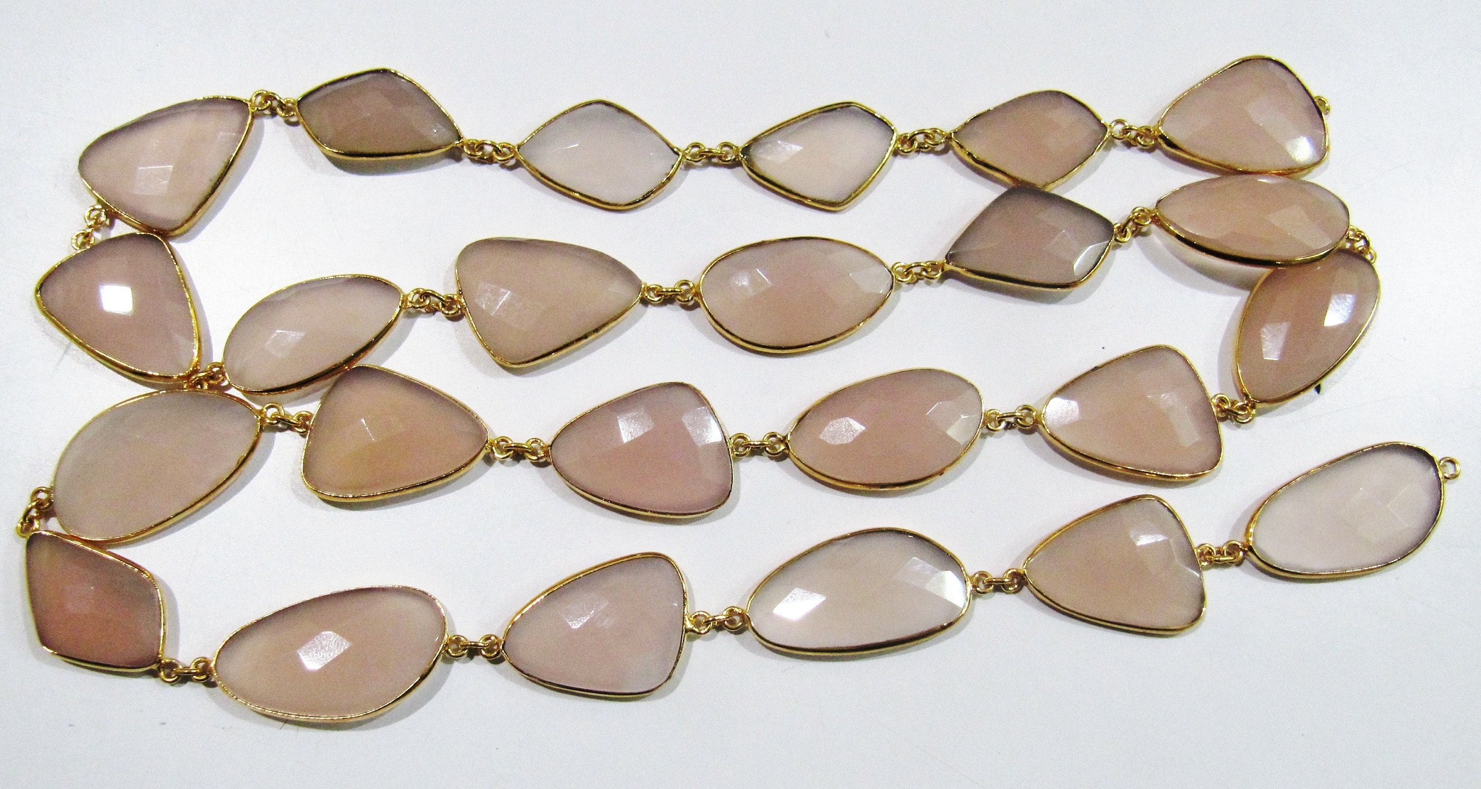 Natural pink Chalcedony 17 to 20mm Free Shape Nugget Tumbled Briolette  Faceted Bezel Connector Chain