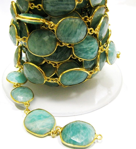 Natural Amazonite Uneven Shape Briolette Connector Chain Size 15x18mm  Gold Plated Sold Per Foot High Quality Beads Wholesale prices