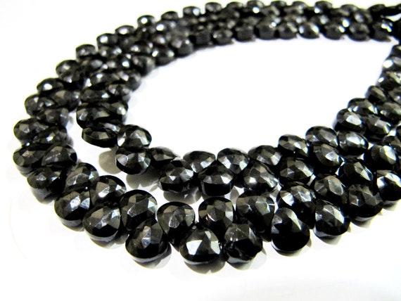 Natural Black Spinel Heart Shape Faceted Briolette Beads 6mm Semi Precious Strand 10inches long  Fancy Shape beads sold Per Strand Wholesale