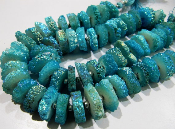 Light Blue Color Solar Quartz Slice Beads Disc Sparkling Beads 15to20mm Size Length 8 inches long Blue Color Druzy Beads Wholesale Prices
