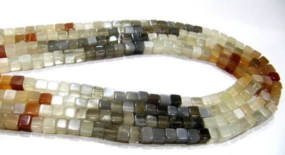 Natural Multi Moonstone Cube 5mm  Plain Smooth Box Shape Beads Strand 8 inches long Multi Gemstone Beads Wholesale Prices