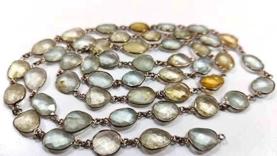 Natural Multi Aquamarine Briolette Connector Chain Free Shape Bezel  Chain 12 to 15 mm Gemstone Handmade Chain sold per foot