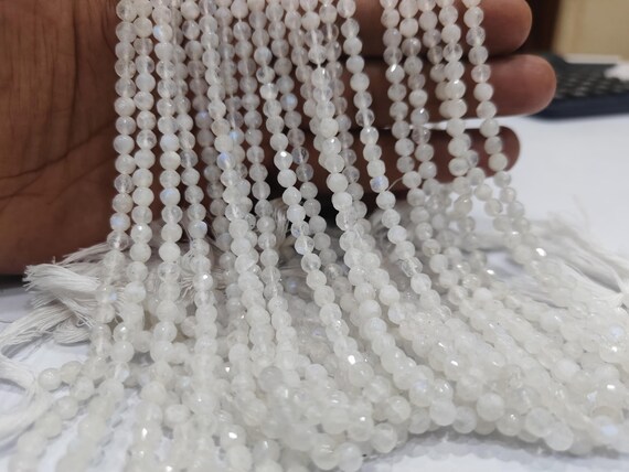 Natural White Rainbow Moonstone Round Faceted Beads 4-5mm Strand13 inches long High Quality Blue Flashy Beads Wholesale Prices