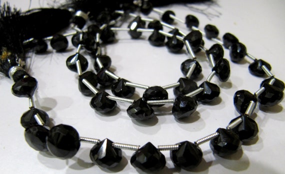 Natural Black Spinel Onion Shape Briolette Faceted 5x6mm to 7x8mm Gemstone beads 8inches Strand jewelry making bead Sold per Strand