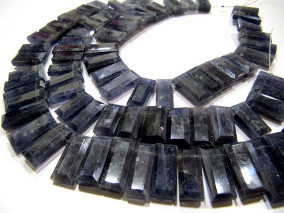 Natural Iolite Baguette Shape 15-20mm Approximately Long Side Drilled Beads strand 8 Inches long Sold Per Strand Jewelry making  Beads