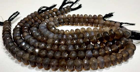 Natural Grey chalcedony Rondelle Micro Faceted 10mm Size Top Quality Rosary Gemstone Beads Strand 8 Inches Long Wholesale Prices