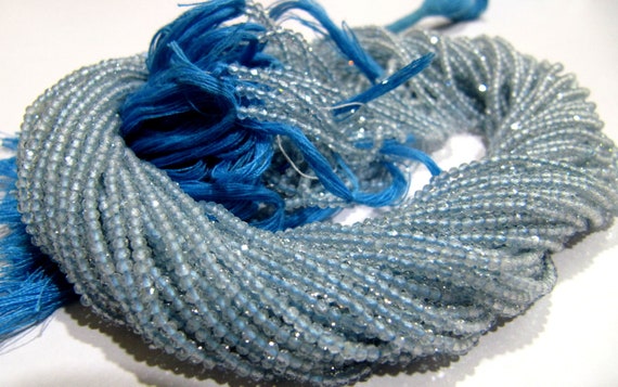 Natural Aquamarine 2mm Rondelle Micro faceted Gemstone Beads Strand 13 Inches Long Best Quality Beads Sold Per Strand