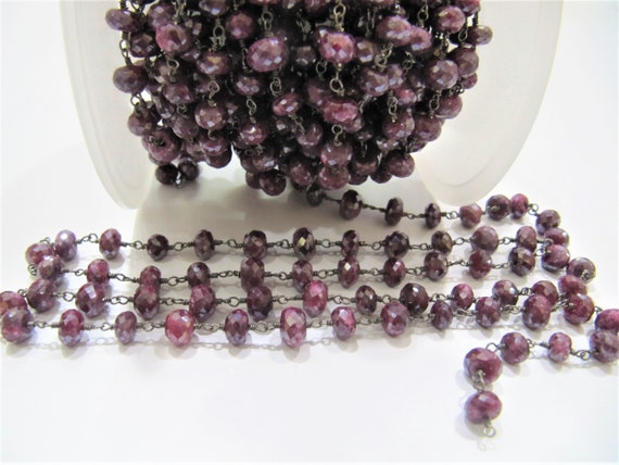 Natural Ruby Silverite Rondelle Faceted 6 to 8 mm Size Beaded Rosary Chain High Quality Jewelry Making Gun Metal Chain Wholesale Price