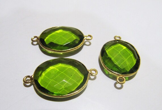 5 Pcs Set Peridot Chalcedony Hydro Quartz Briolette Connector Oval Shape Faceted Connector Approx 18X25MM Size Double Loop Bezel