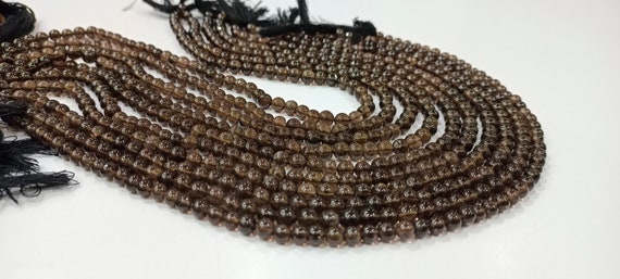 Natural Smoky Quartz Round Plain Smooth 5- 6mm best Quality Beads Strand 13 inches Long Jewelry making gemstone beads