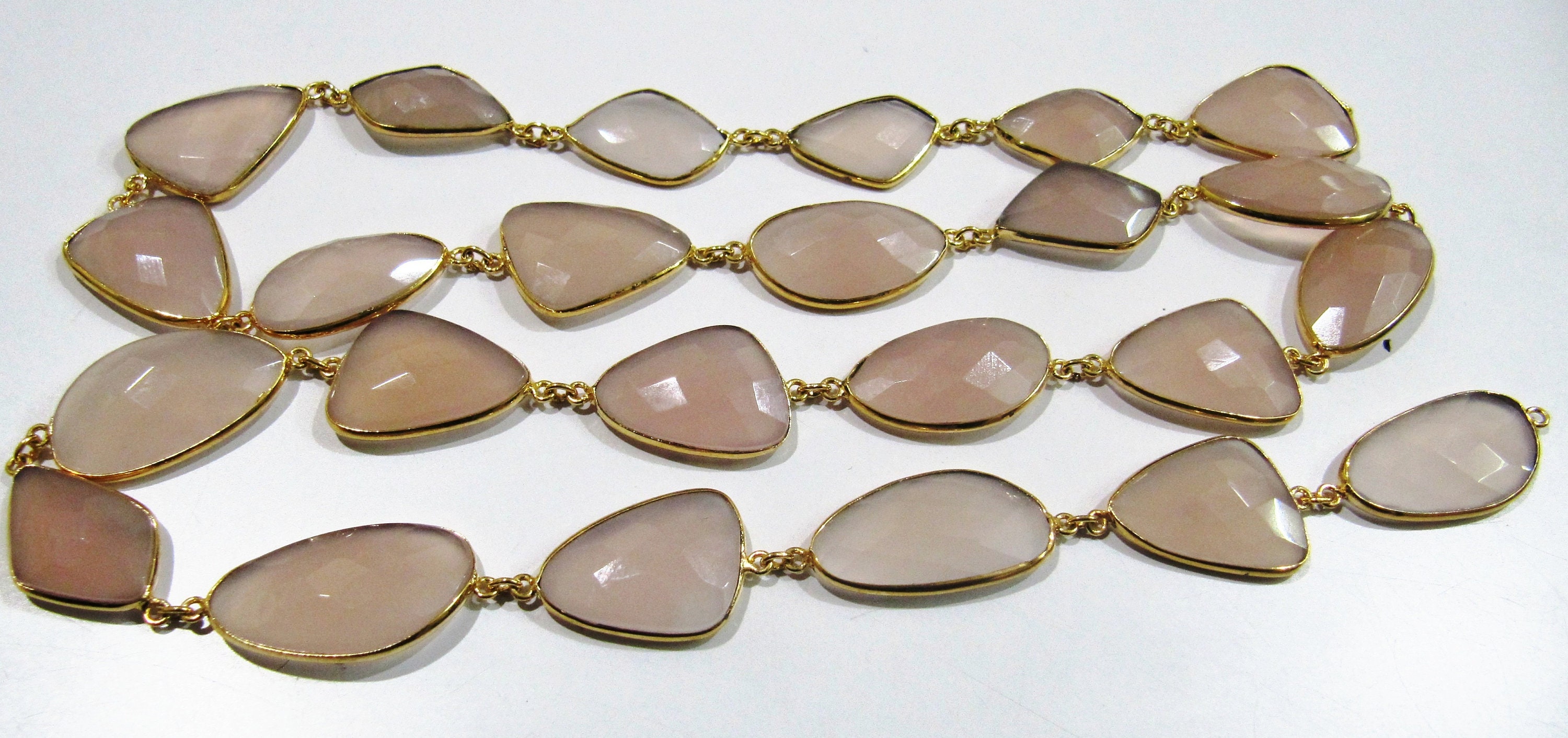 Natural pink Chalcedony 17 to 20mm Free Shape Nugget Tumbled Briolette  Faceted Bezel Connector Chain