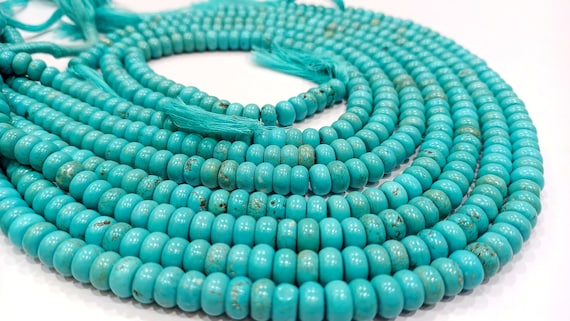 Blue Turquoise Rondelle Plain Smooth 8mm Gemstone Beads Sold Per Strand 8 Inches Long Jewelry Making Beads