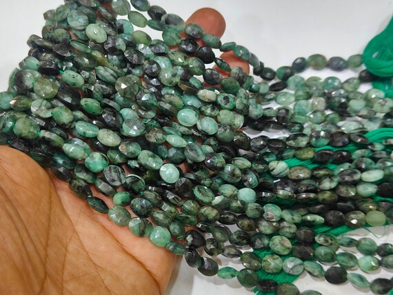 Natural Emerald Oval Faceted Briolette 8-9mm Beads Mani Shape Gemstone Beads sold per Strand 12 Inches Long