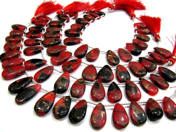 Red Oyster Copper Turquoise Pear Shape Smooth Plain Size 10x16 To 12x20mm  Red Color shaded Beads Strand 8 inches Long Sold Per Strand