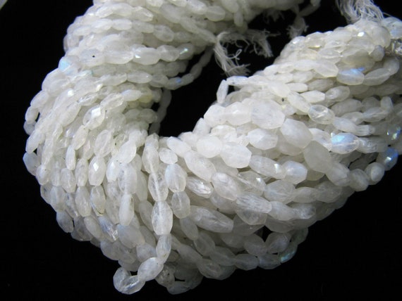 Natural White rainbow Moonstone Oval Faceted 5X8mm to 7X10mm Briolette Beads Strand 13 Inches Long Jewelry Making Beads Sold Per Strand