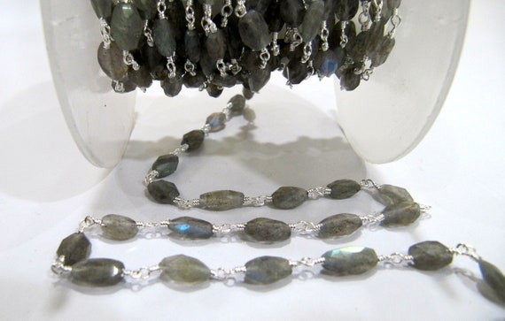Natural Labradorite  Oval Faceted Gray Beaded Rosary Chain High Quality Semi Precious Beads Wholesale Prices Gemstone chain sold per foot