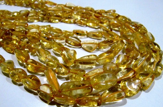 Natural Genuine Citrine Nugget Shape 8 to 12mm long Plain Smooth tumbled Beads Sold per strand of 12 inches long Gemstone Beads