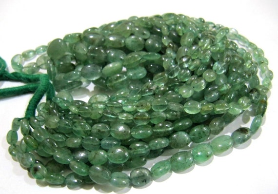 Natural Emerald Oval Plain Smooth Beads Precious Zambian Untreated Emerald 4x6 to 10x13mm Graduated Beads Strand 8 inch long Wholesale Price
