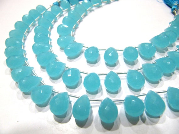 Aqua Chalcedony 10x14mm Tear Drop  Top Quality Gemstone Briolette Beads Jewelry Making Beads Strand 8 Inches Sold Per Strand