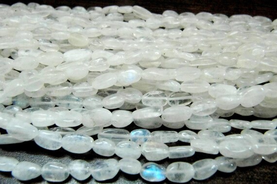 Natural White Rainbow Moonstone Oval Plain smooth Beads 6 to 8mm Strand 13 inches long Best Quality Blue Flashy Beads Wholesale Prices