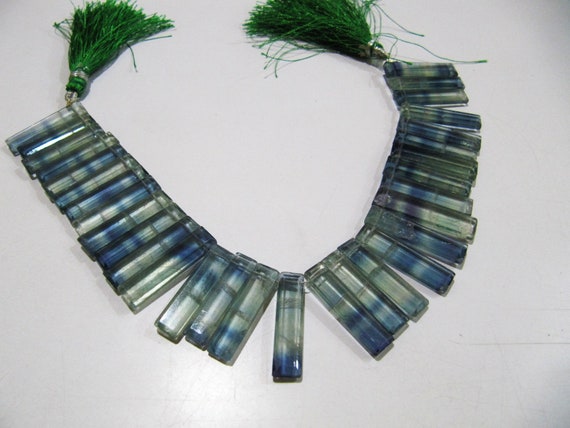 Natural Green Fluorite Long Baguette Shape Beads, Side Drilled Briolette Beads Size 25 to 30 mm long,Strand 8 inches Graduated Beads