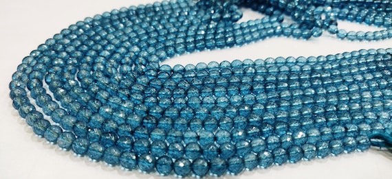 Natural Topaz London Blue Color Round Ball Shape Faceted 6mm Beads Sold Per Strand 13 Inches Long Best Quality Beads