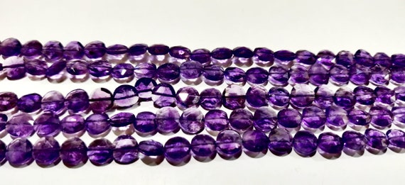 Natural Amethyst Faceted Coin Beads, Bead Size Exact 4.5mm, Micro Size Strand 8 Inch Long,approx.48 to 52 beads per string,African Amethyst