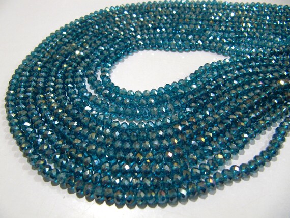 Blue Topaz  Mystic AB Coated Color Hydro Quartz Beads / 4 mm Rondelle Faceted Beads , Jewelry Making Coated Crystal Beads