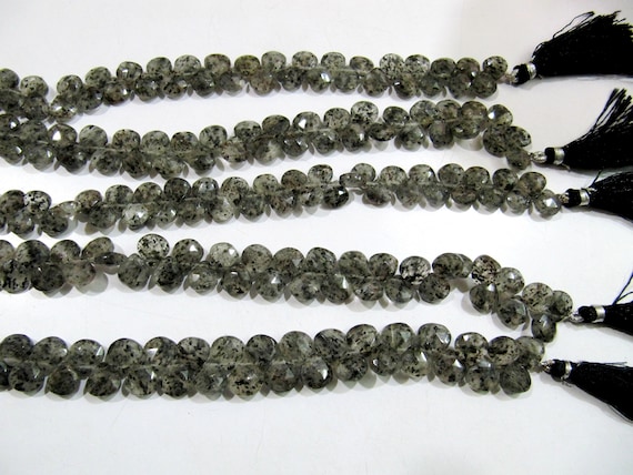 Natural Black Rutile Dot Quartz Heart Shape Briolette 10mm  Faceted top quality beads Strand 10 inches long Jewelry making Beads