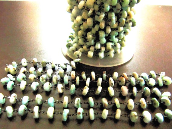 Natural Larimar  Rondelle 4-5mm Faceted Beaded Rosary Chain Sold Per Foot Green Beaded Chain High Quality Wholesale Prices