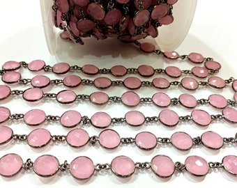 Natürliche rosa Chalcedon Briolette Münzform 12mm Lünette Verbinderkette Verkauft pro Fuß Große Qualitätskette