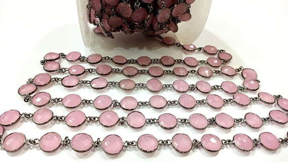 Natural Pink Chalcedony Briolette Coin Shape 12mm Bezel connector chain Sold per Foot Great Quality chain