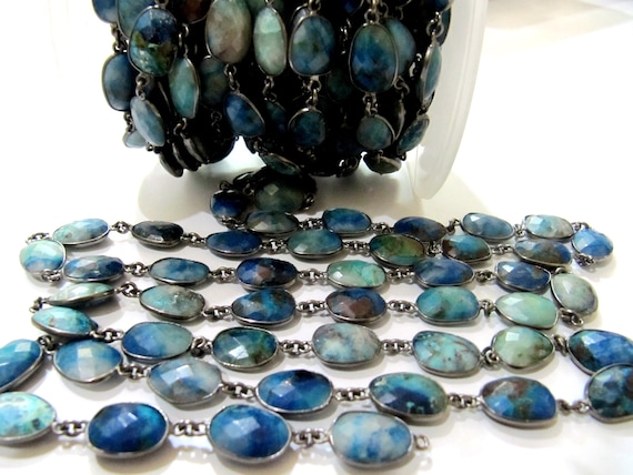 Natural Malachite Azurite Uneven Free Shape Briolette Faceted Bezel Connector Chain 10 to 15mm Sold Per Foot Wholesale price