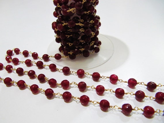 Natural Ruby Jade Round 6 mm Plain Smooth Beaded Rosary Chain Sold Per Foot High Quality Wholesale Prices Jewelry making chain