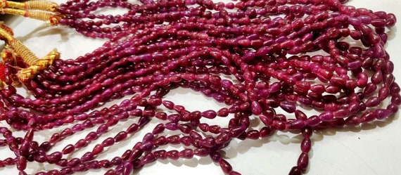 Natural Ruby Corundum 6X8mm to 8x10mm Plain Smooth Drop Straight drilled Beads Genuine  8 inches long Top Quality Wholesale Prices