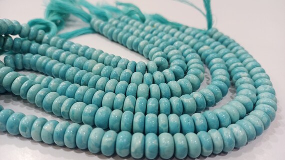 Natural Blue Turquoise Rondelle Plain Smooth 8mm Gemstone Beads Sold Per Strand 8 inches Long Great Quality Beads