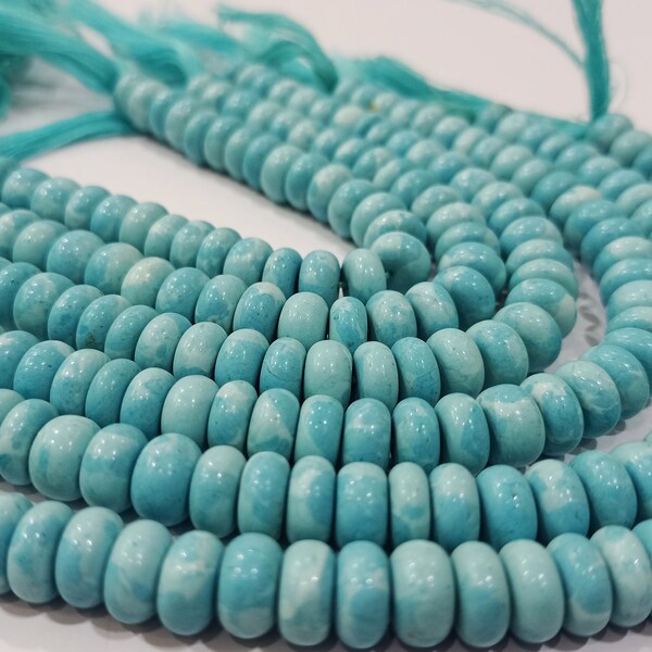 Natural Blue Turquoise Rondelle Plain Smooth 8mm Gemstone Beads Sold Per Strand 8 inches Long Great Quality Beads